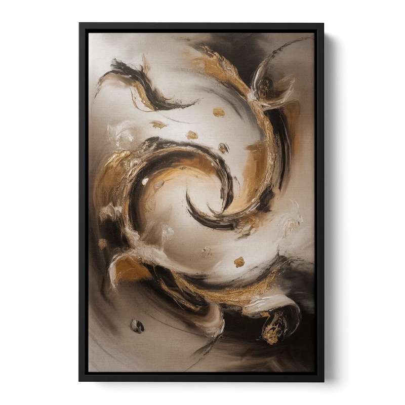 Opulent Swirls Brown Abstract Front - Black Canvas Wall Art