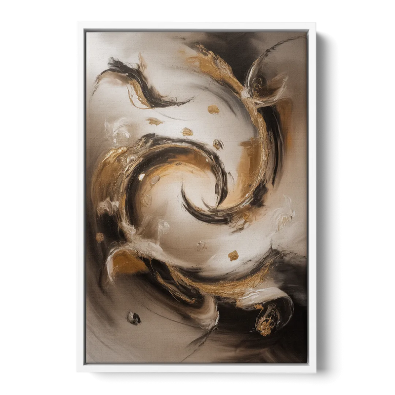 Opulent Swirls Brown Abstract Front - White Canvas Wall Art