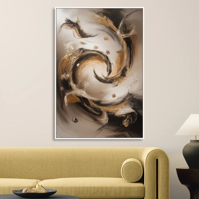 Opulent Swirls Brown Abstract Sitting Room - White Canvas Wall Art