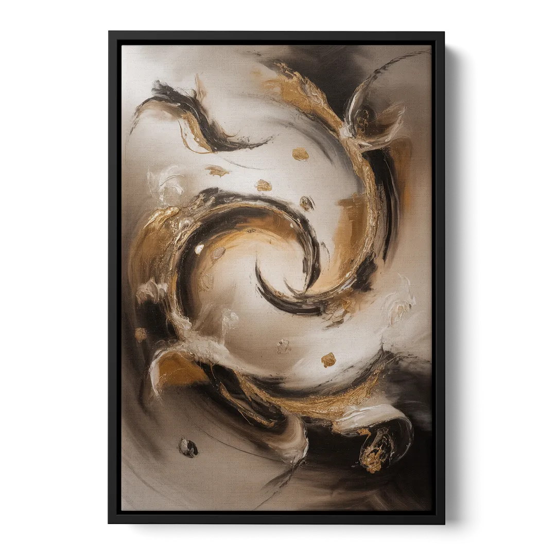 Opulent Swirls Brown Abstract - Black Frame Canvas