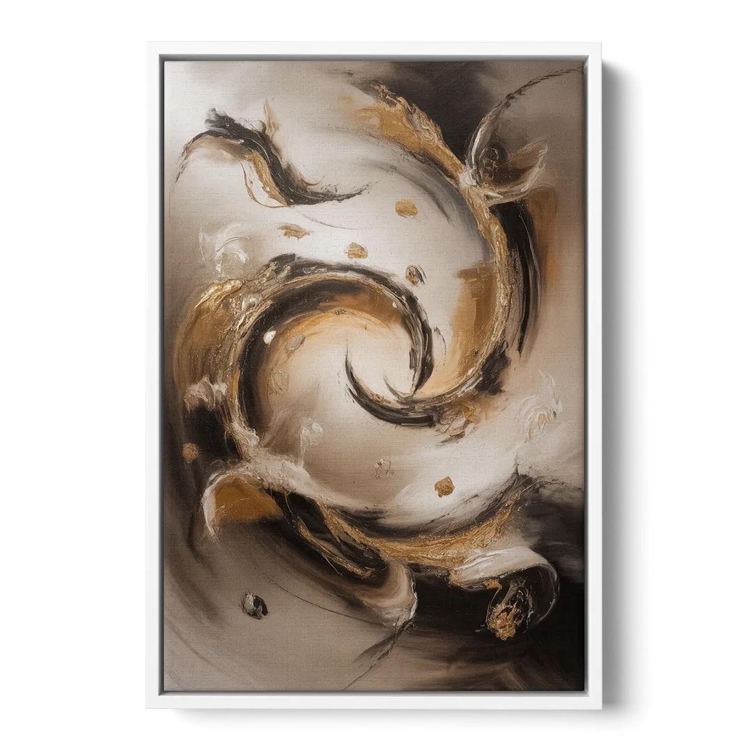 Opulent Swirls Brown Abstract - White Frame Canvas