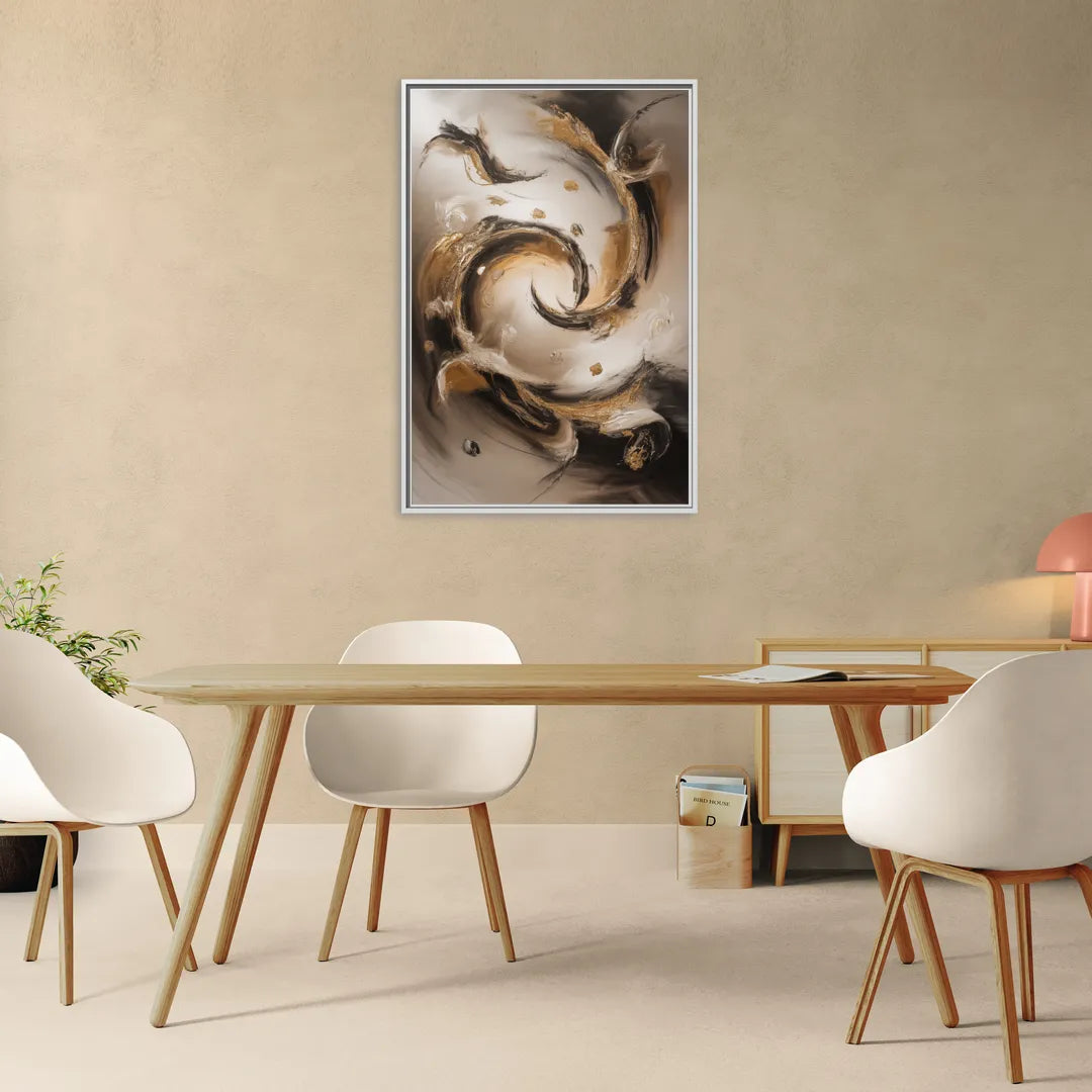 Opulent Swirls Brown Abstract - Living Room White Frame Canvas
