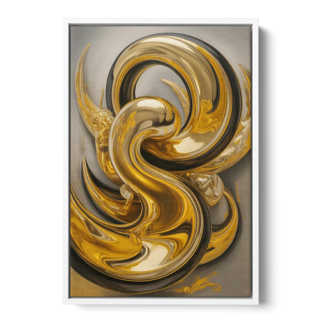 Opulent Swirls Gold Abstract - White Frame Canvas