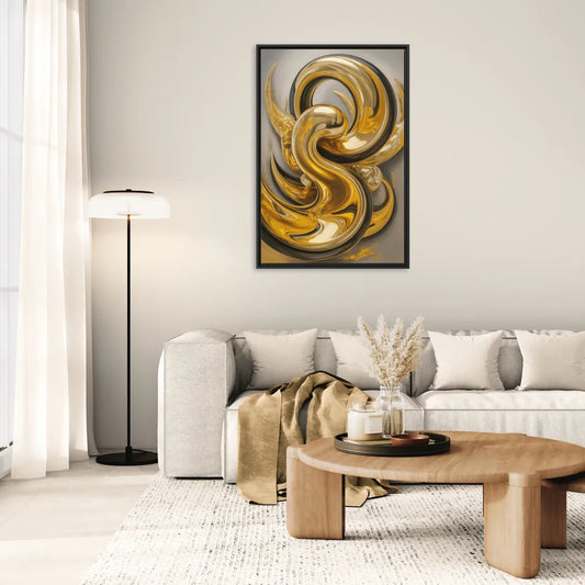 Opulent Swirls Gold Abstract - Living Room Black Frame Canvas