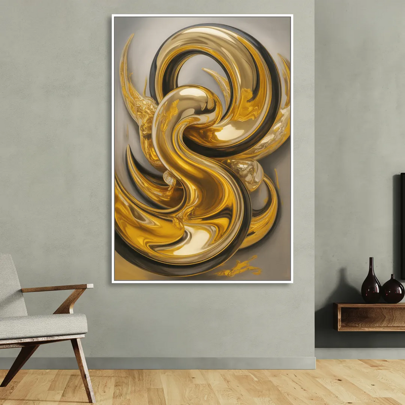 Opulent Swirls Gold Abstract Sitting Room - White Canvas Wall Art
