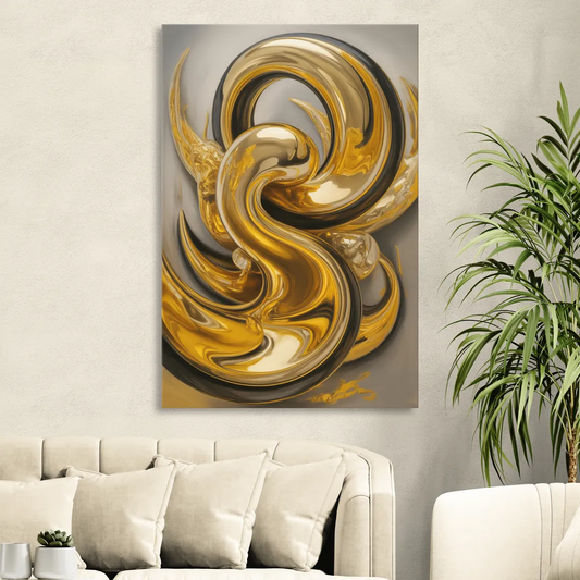Opulent Swirls Gold Abstract Living Room - Canvas Wall Art