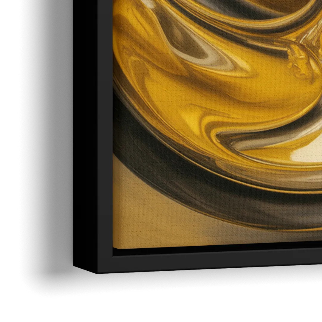 Opulent Swirls Gold Abstract - Close-Up Black Frame Canvas