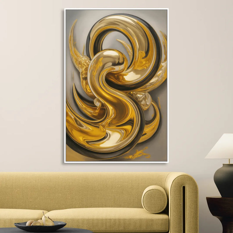 Opulent Swirls Gold Abstract Living Room - White Canvas Wall Art