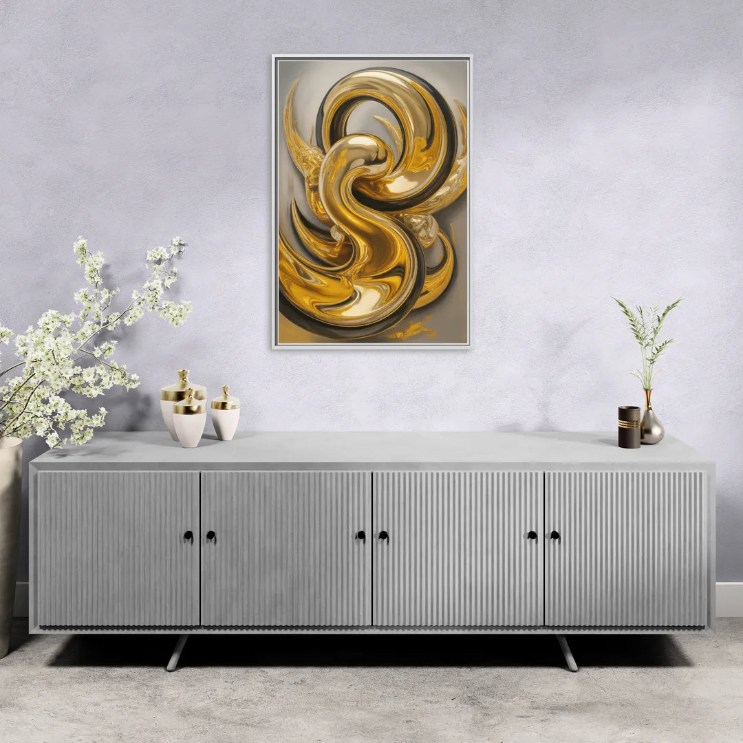 Opulent Swirls Gold Abstract - Living Room White Frame Canvas