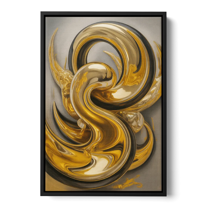 Opulent Swirls Gold Abstract Front - Black Canvas Wall Art
