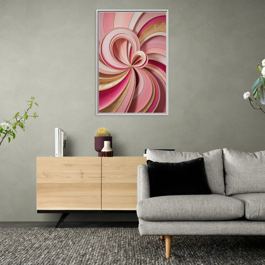 Opulent Swirls Pink and Gold Abstract - Living Room White Frame Canvas