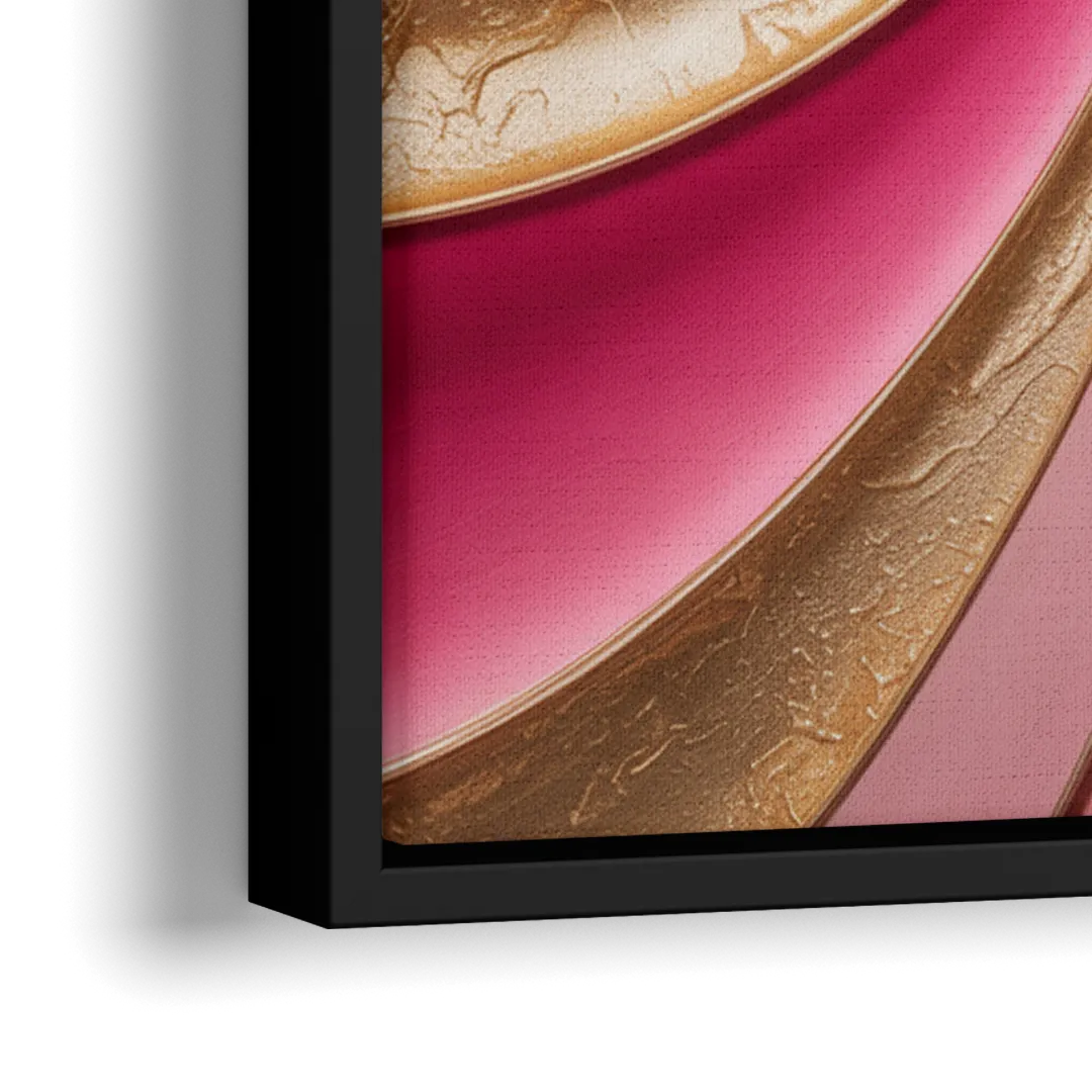 Opulent Swirls Pink and Gold Abstract - Close-Up Black Frame Canvas