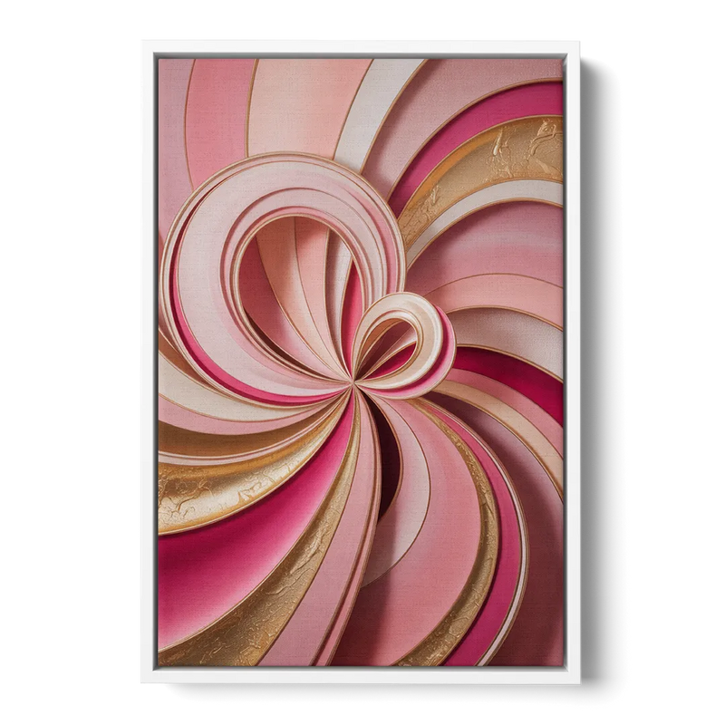Opulent Swirls Pink and Gold Abstract Front - White Canvas Wall Art