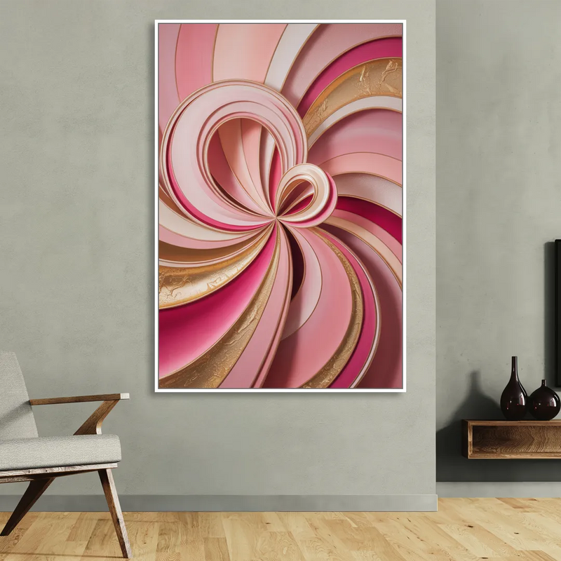 Opulent Swirls Pink and Gold Abstract Living Room - White Canvas Wall Art
