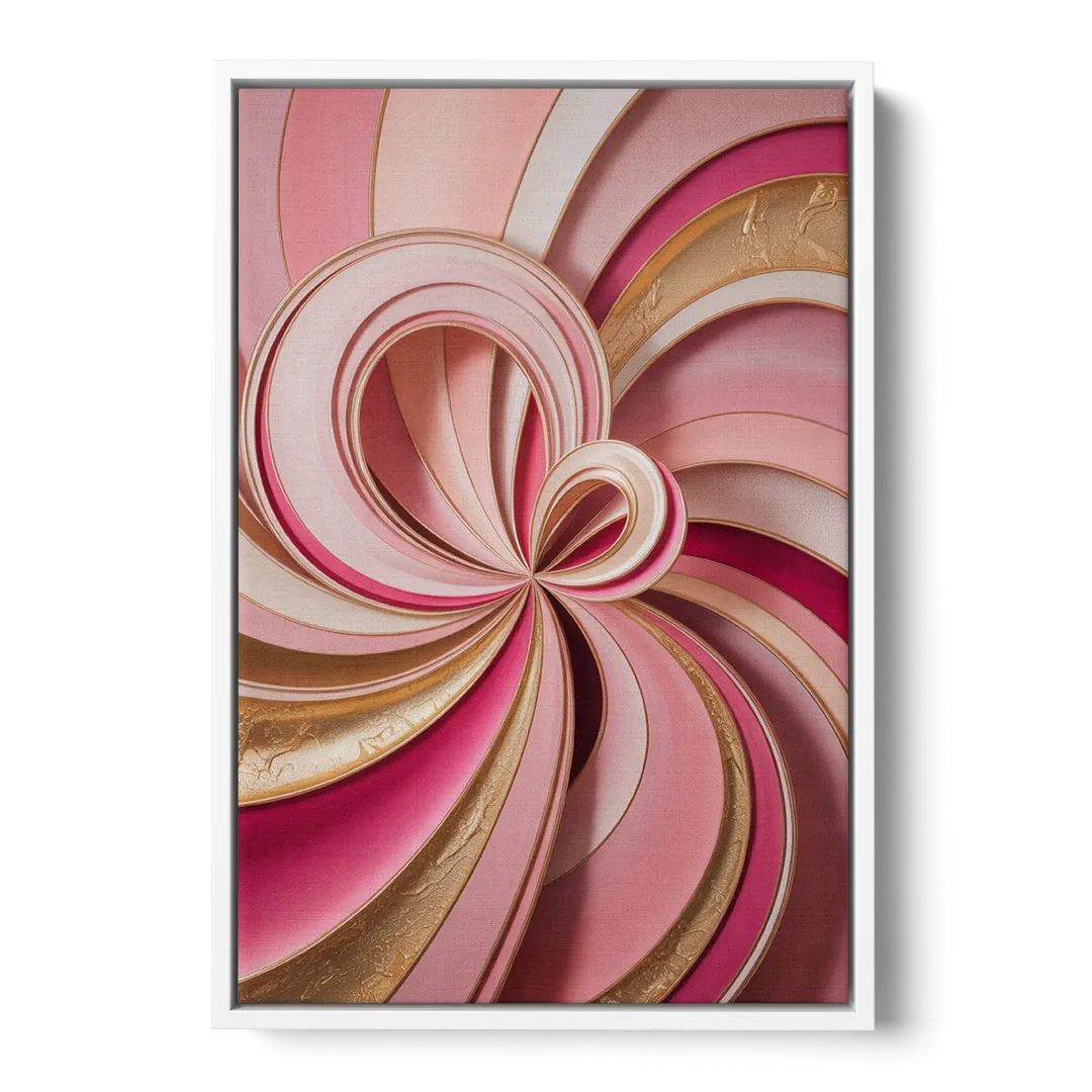 Opulent Swirls Pink and Gold Abstract - White Frame Canvas