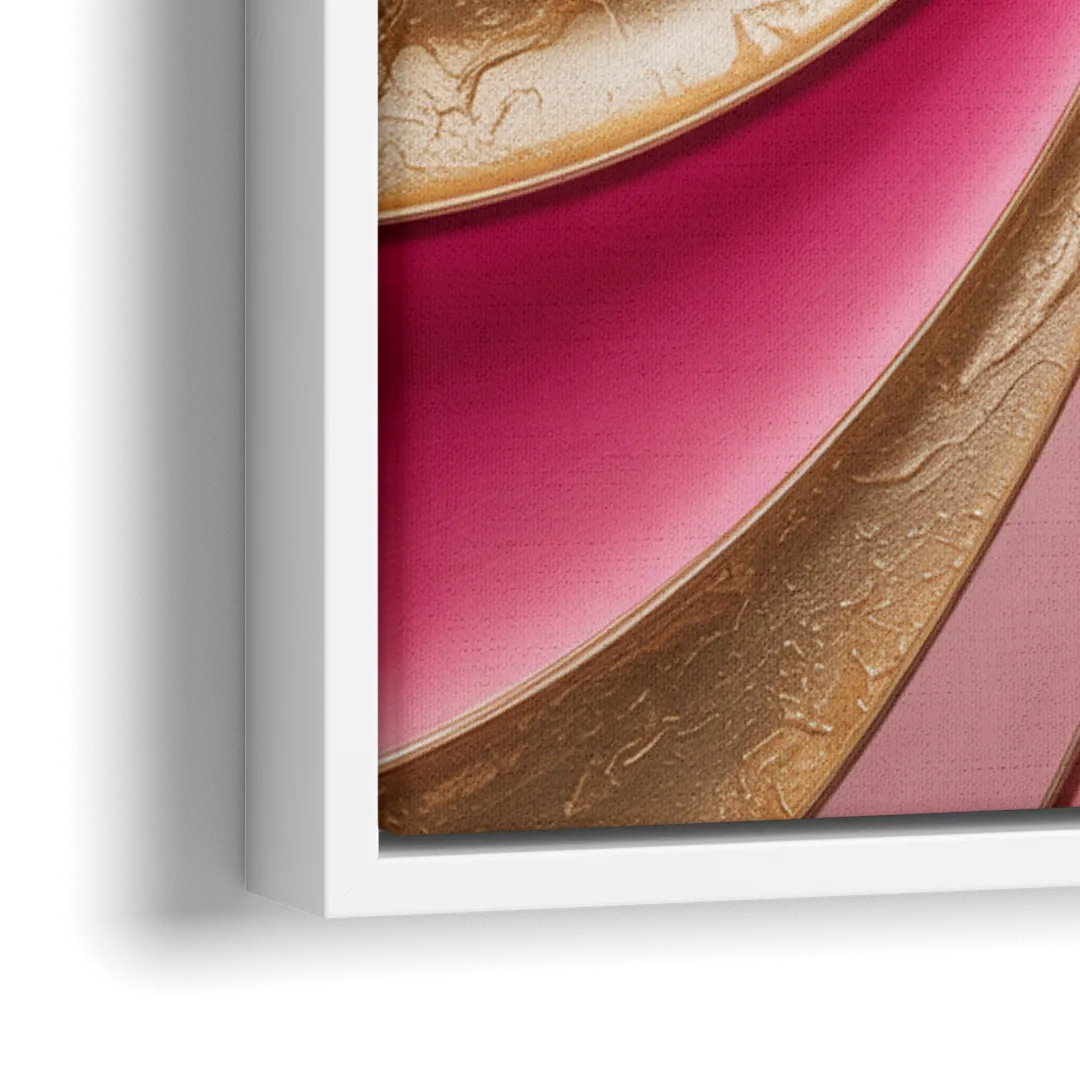 Opulent Swirls Pink and Gold Abstract - Close-Up White Frame Canvas