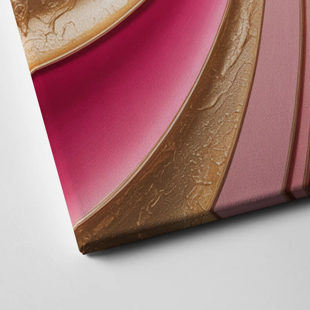 Opulent Swirls Pink and Gold Abstract Canvas Close Up
