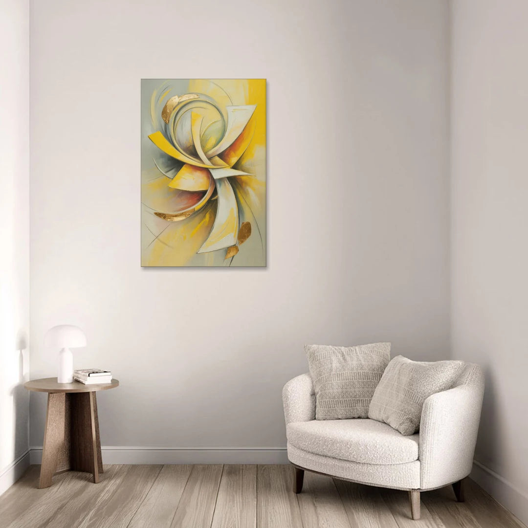 Opulent Vortex Yellow Abstract - Canvas Wall Art - Sofa - 24x36