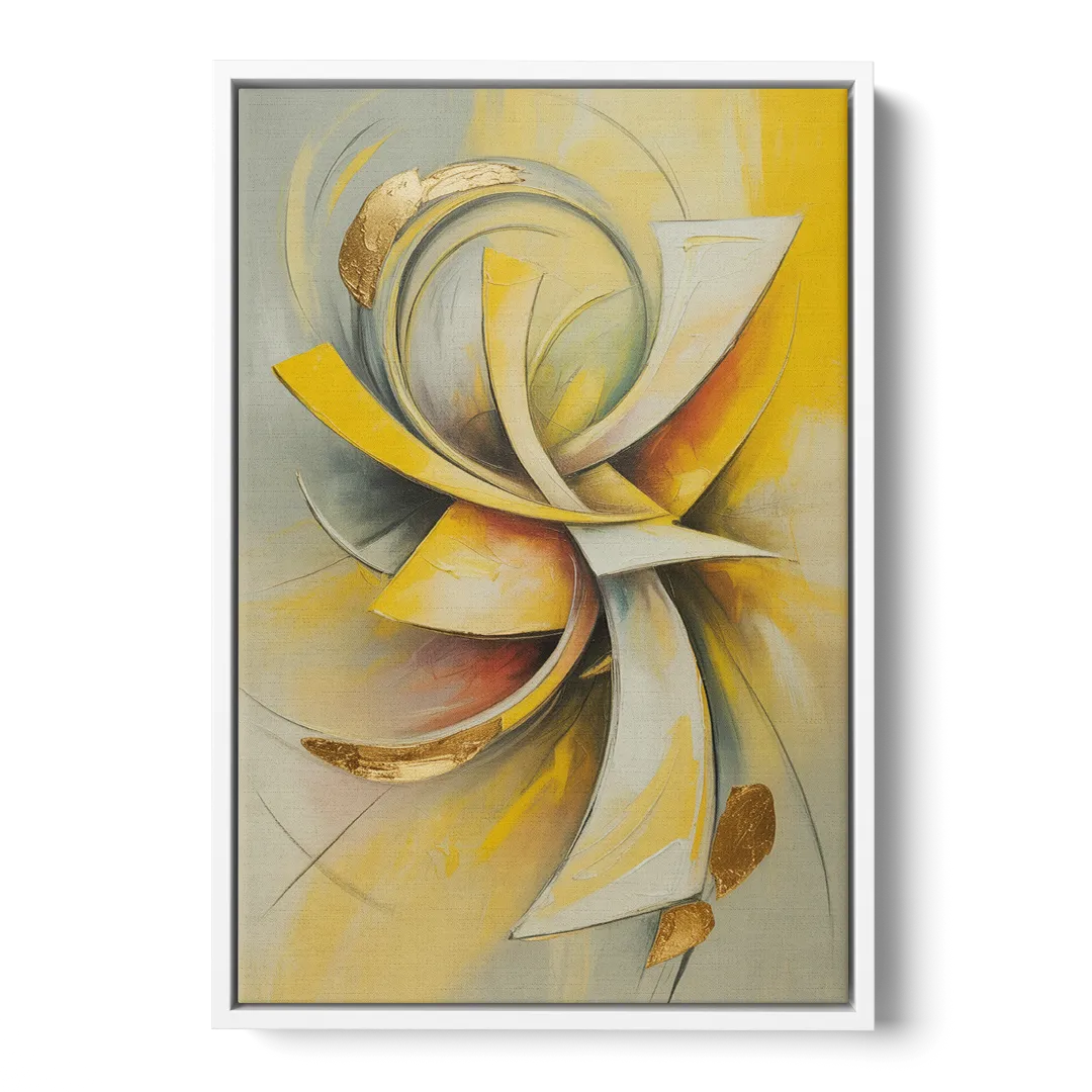Opulent Vortex Yellow Abstract - White Frame Canvas