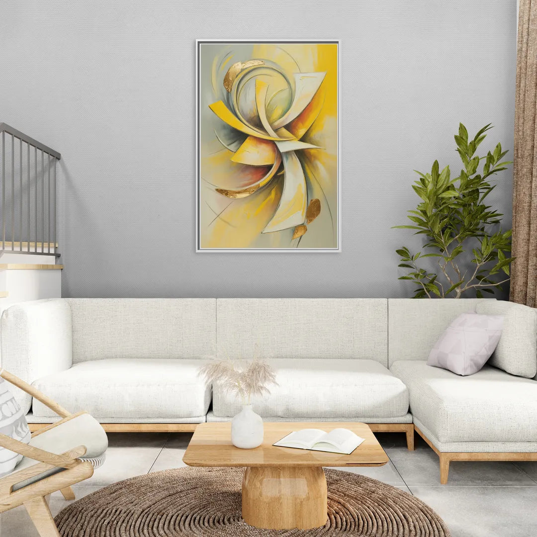 Opulent Vortex Yellow Abstract - Living Room White Frame Canvas