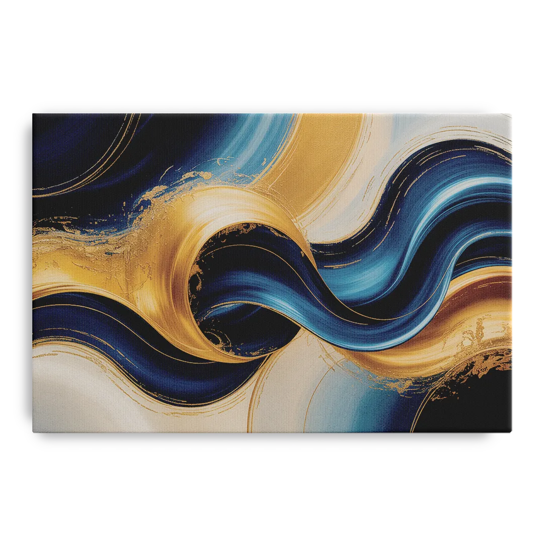 Opulent Waves in Blue and Gold Abstract - Canvas Wall Art