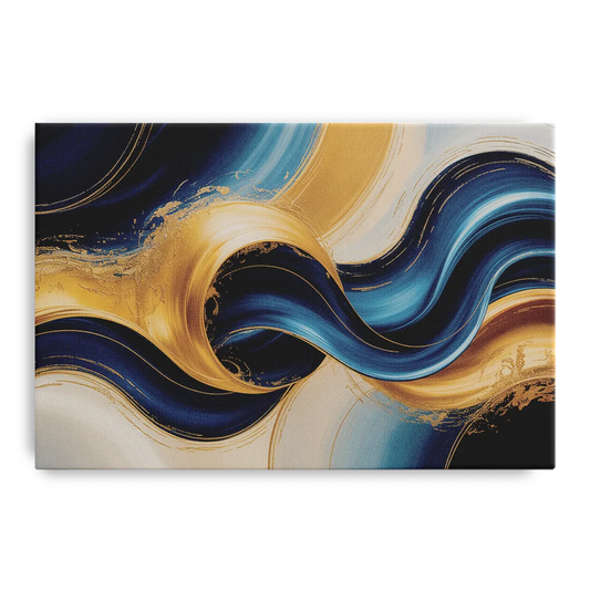 Opulent Waves in Blue and Gold Abstract - Canvas Wall Art