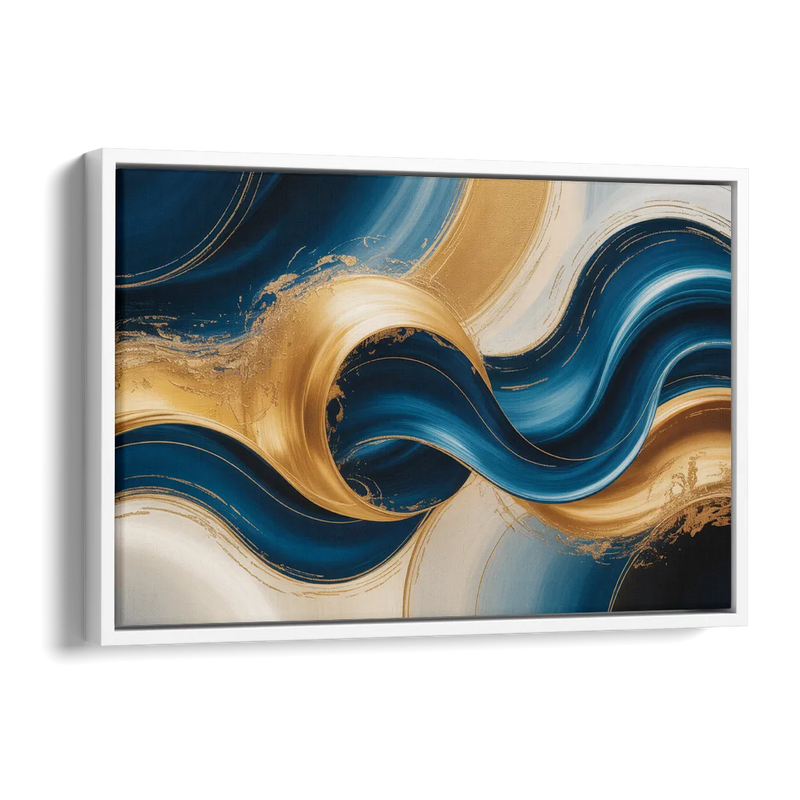 Opulent Waves in Blue and Gold Abstract Side - White Canvas Wall Art