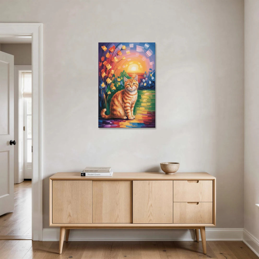 Orange Sunset Cat - Canvas Wall Art - Coffee Table - 24x36