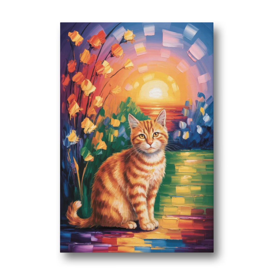 Orange Sunset Cat - Canvas Wall Art - Front
