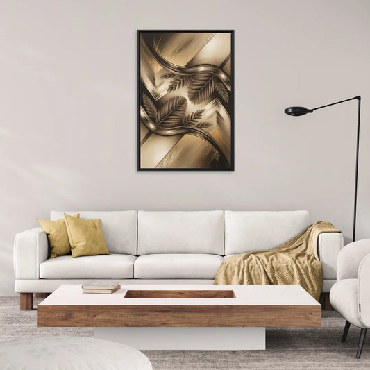 Organic Geometric Brown Abstract - Living Room Black Frame Canvas
