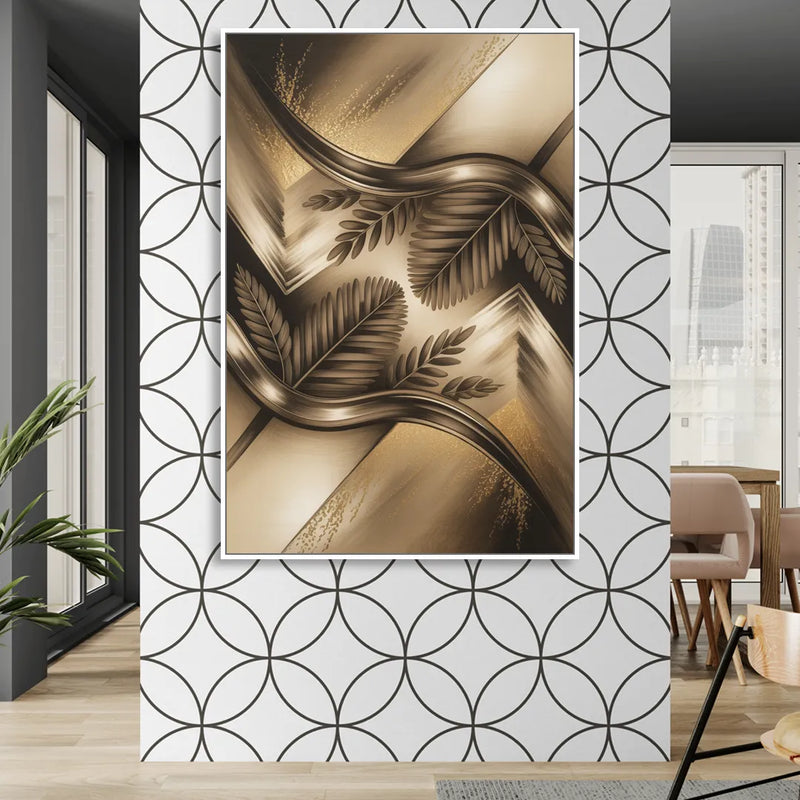 Organic Geometric Brown Abstract Living Room - White Canvas Wall Art