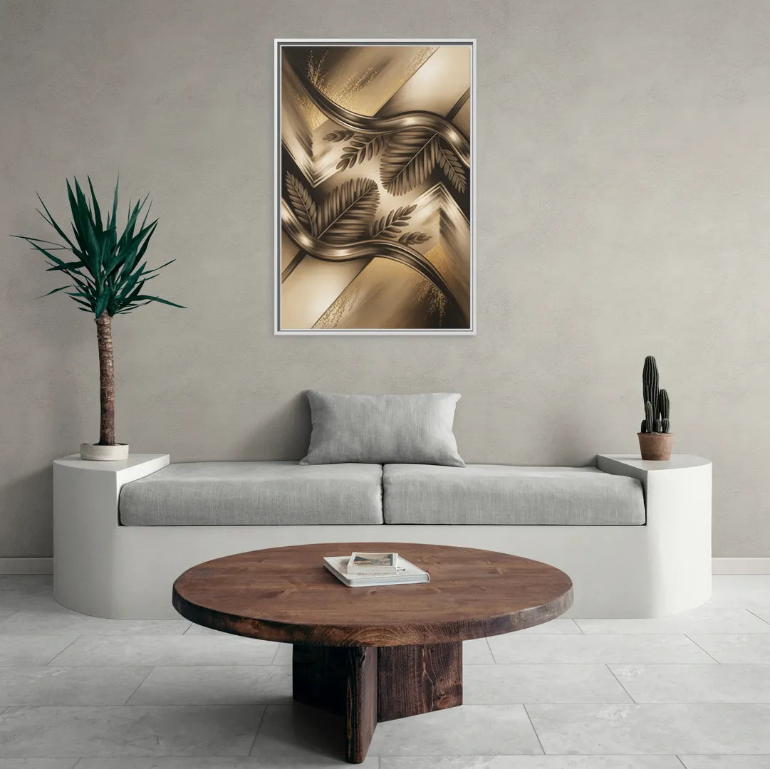 Organic Geometric Brown Abstract - Living Room White Frame Canvas