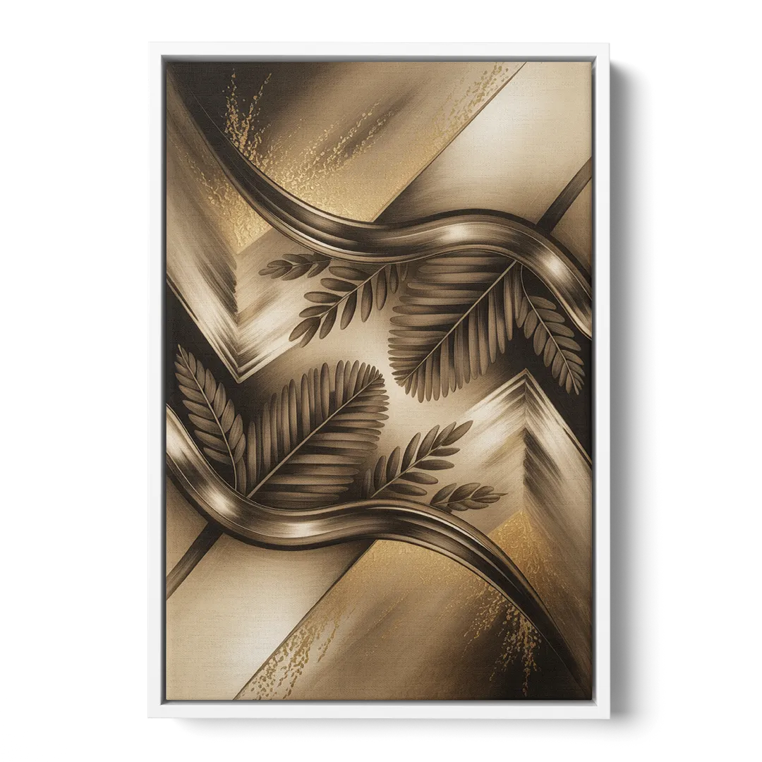 Organic Geometric Brown Abstract - White Frame Canvas