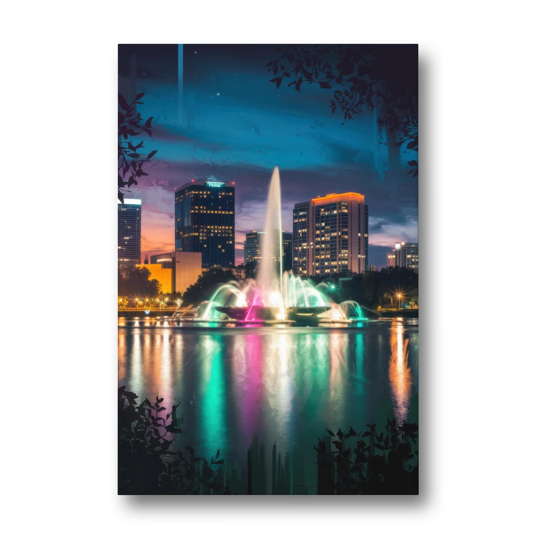 Orlando Downtown Night Lights - Canvas Wall Art - Front