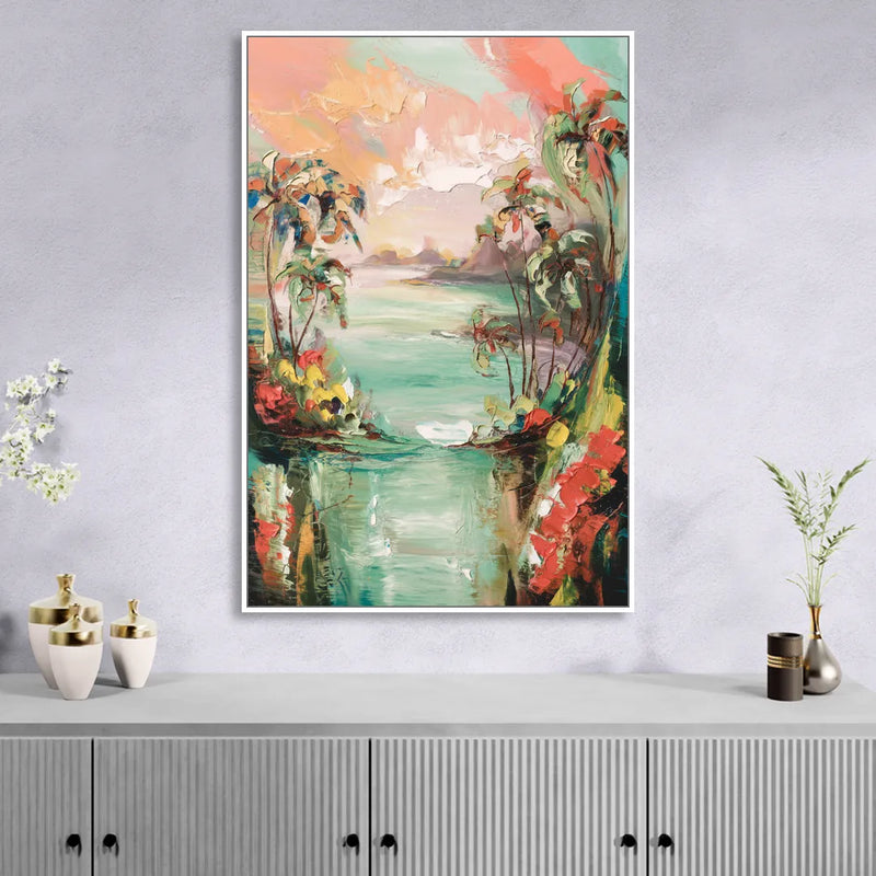 Orlando Tropical Landscape Living Room - White Canvas Wall Art