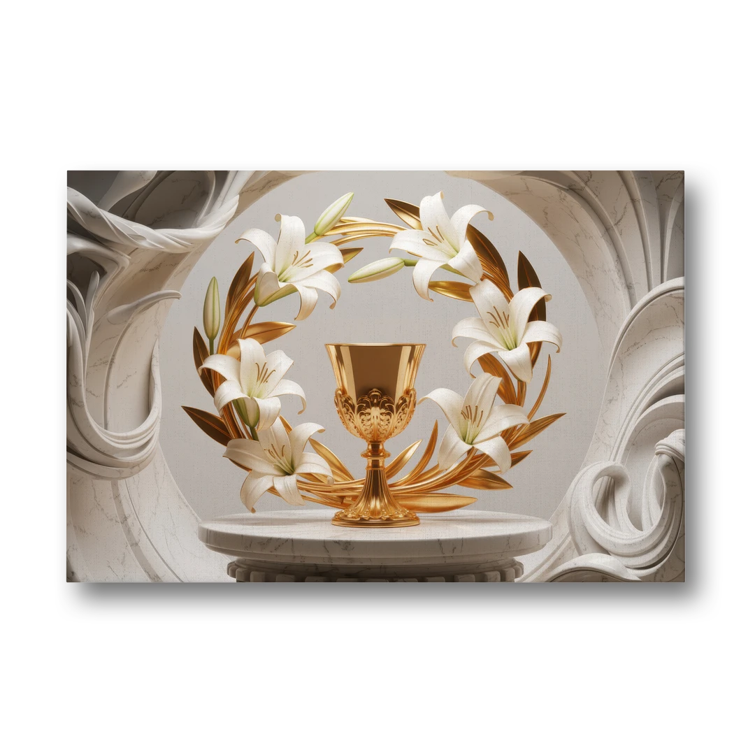 Ornate Chalice in White and Gold - Canvas Wall Art - Front