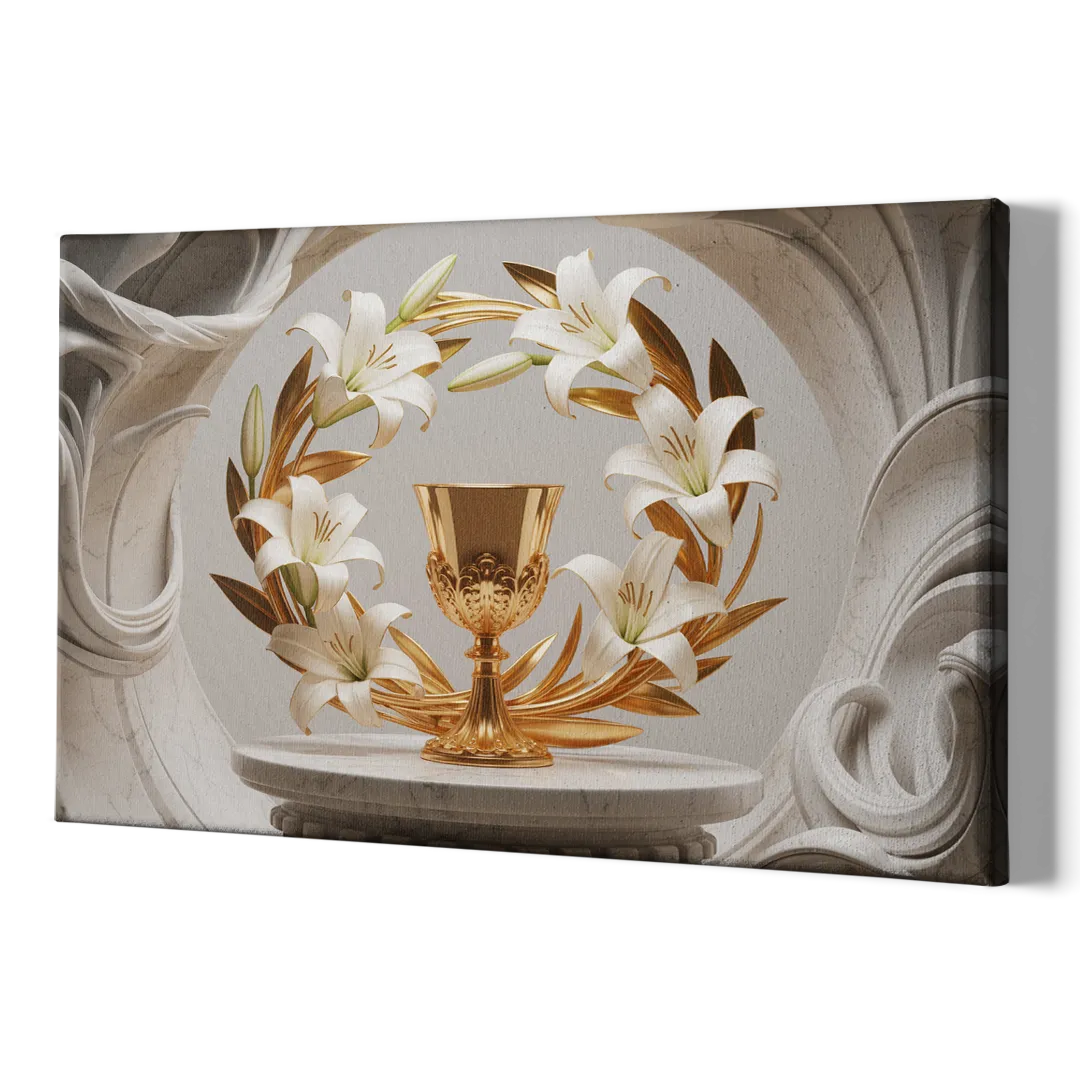 Ornate Chalice in White and Gold - Canvas Print Art Sides