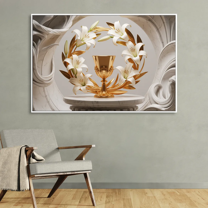 Ornate Chalice in White and Gold Sitting Room - White Canvas Wall Art