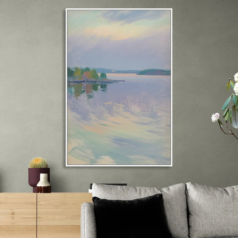 Oslo Fjord Serenity Sitting Room - White Canvas Wall Art