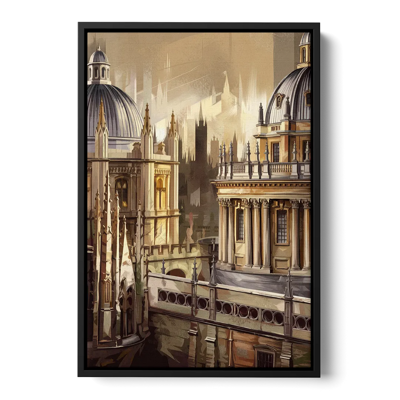 Oxford College Architecture Front - Black Canvas Wall Art