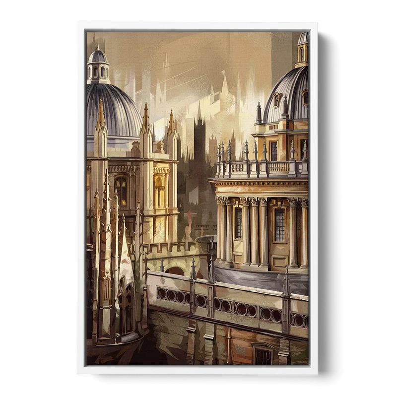 Oxford College Architecture Front - White Canvas Wall Art