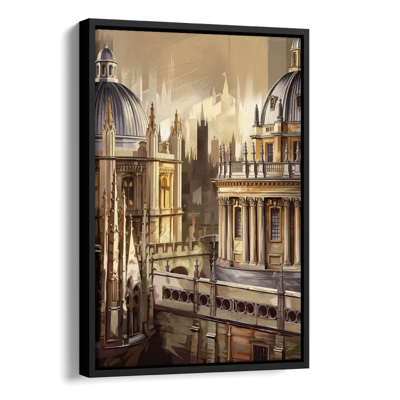 Oxford College Architecture Side - Black Canvas Wall Art
