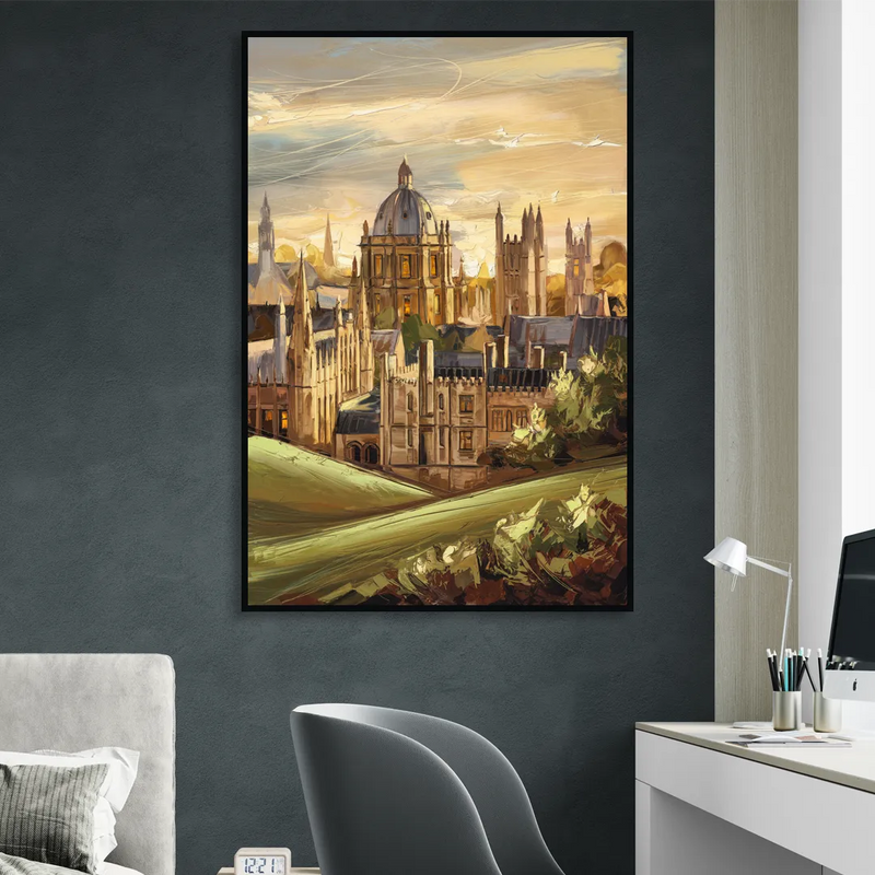 Oxford Dreaming Spires Living Room - Black Canvas Wall Art
