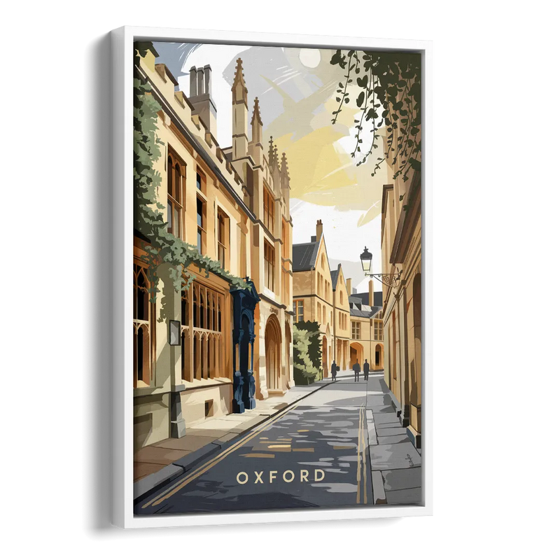 Oxford Historic Streets Side - White Canvas Wall Art