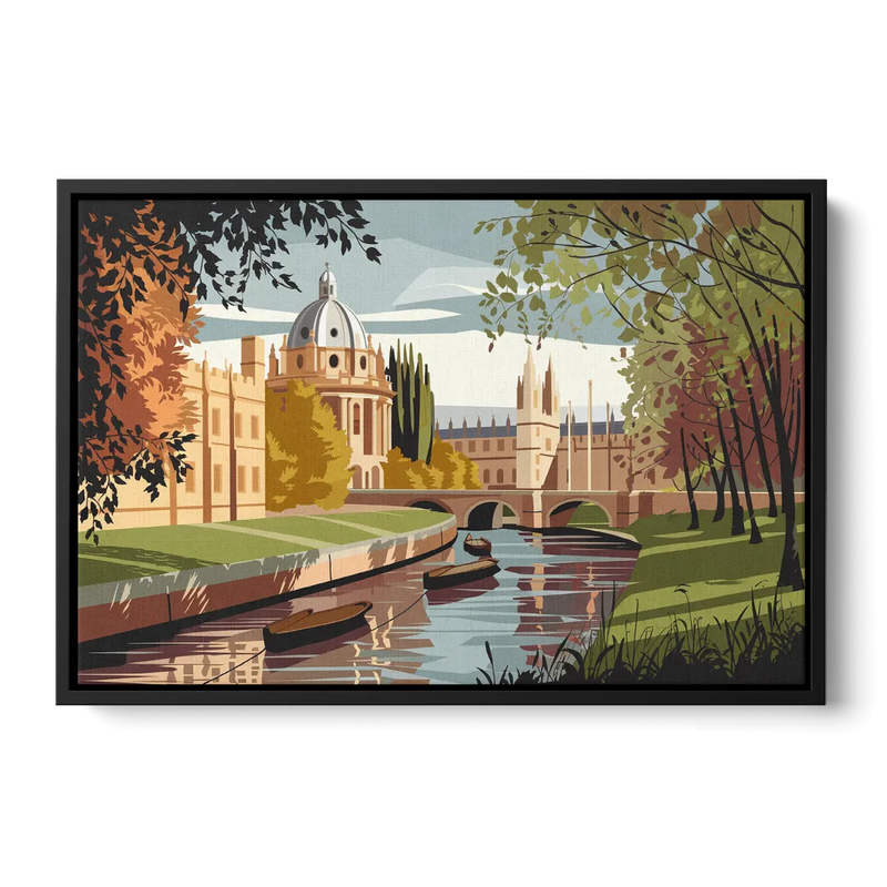 Oxford River Thames View Front - Black Canvas Wall Art