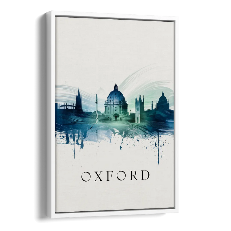 Oxford Skyline Panorama Side - White Canvas Wall Art