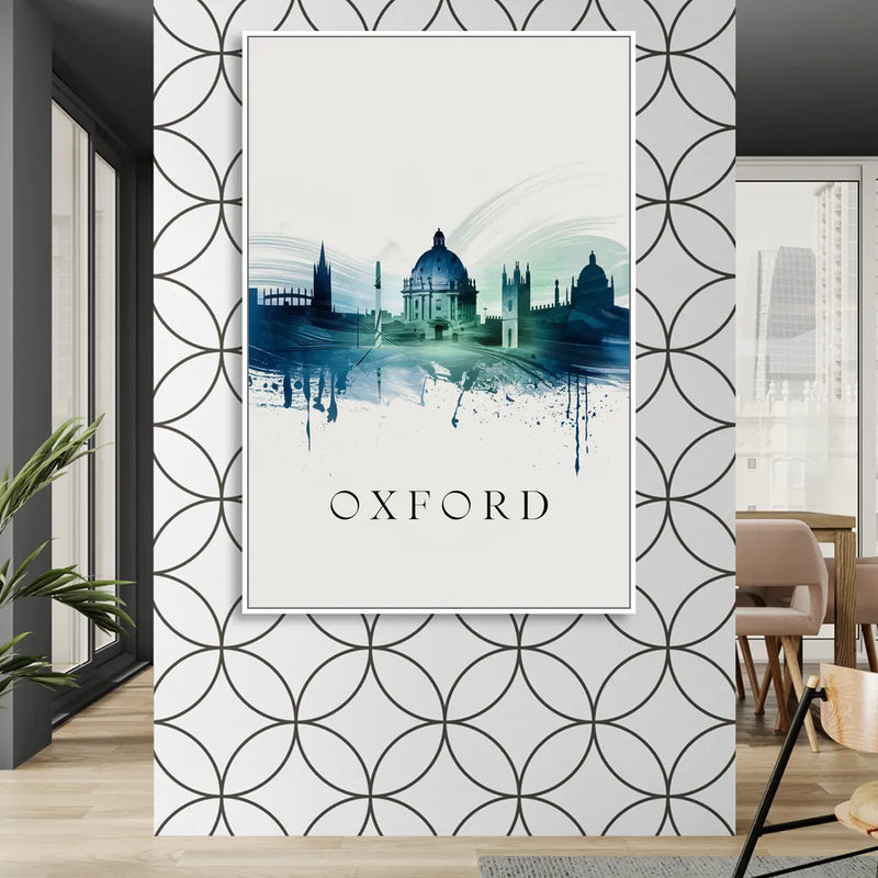 Oxford Skyline Panorama Living Room - White Canvas Wall Art