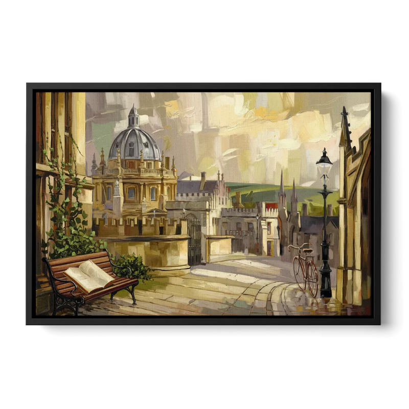 Oxford University Charm Front - Black Canvas Wall Art