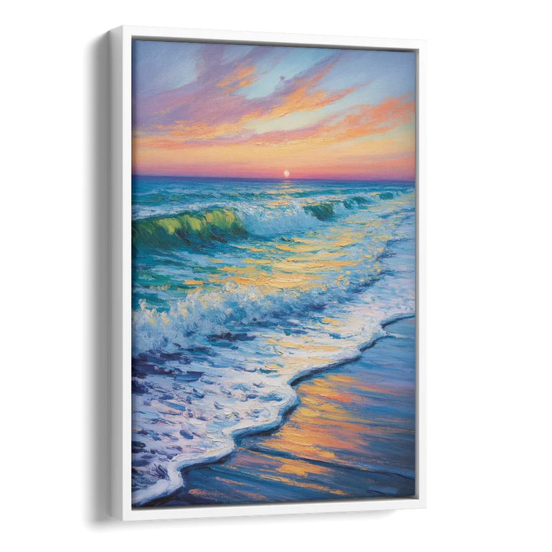 Pacific Shores Sunset Side - White Canvas Wall Art