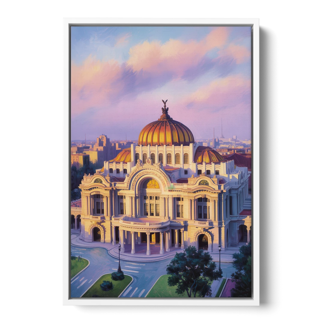 Palacio de Bellas Artes - White Framed Canvas Wall Art - Front
